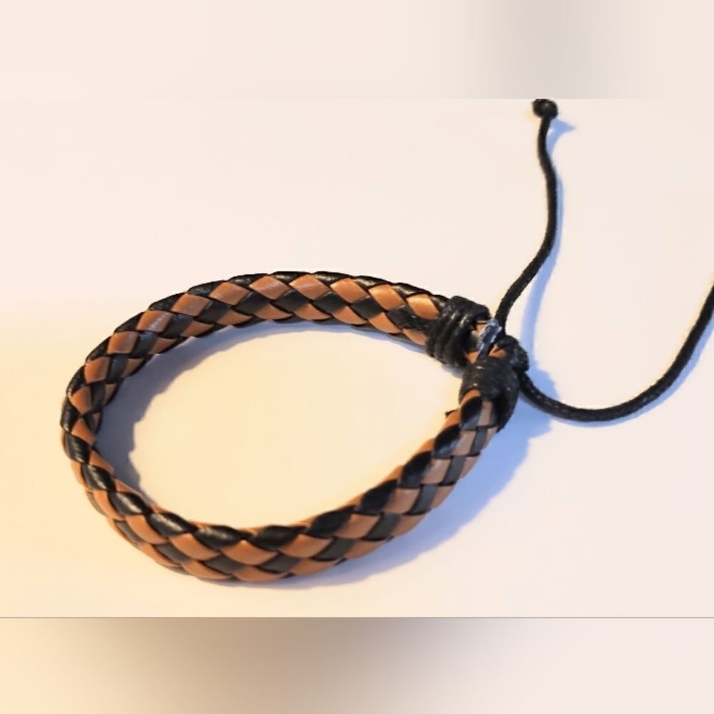 Men's bracelet‎ leather checkered brown new d68